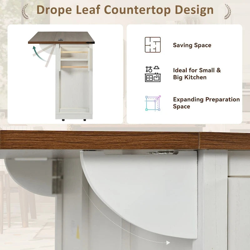 53.7 in. Farmhouse Kitchen Island with Power Outlets and 2 Sliding Barn Doors