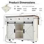 53.7 in. Farmhouse Kitchen Island with Power Outlets and 2 Sliding Barn Doors