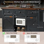 53.7 in. Farmhouse Kitchen Island with Power Outlets and 2 Sliding Barn Doors