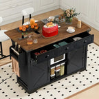 53.7 in. Farmhouse Kitchen Island with Power Outlets and 2 Sliding Barn Doors