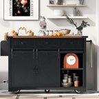 53.7 in. Farmhouse Kitchen Island with Power Outlets and 2 Sliding Barn Doors