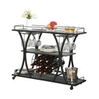 Industrial Bar and Serving Cart with Wheels and 3 Storage Shelves