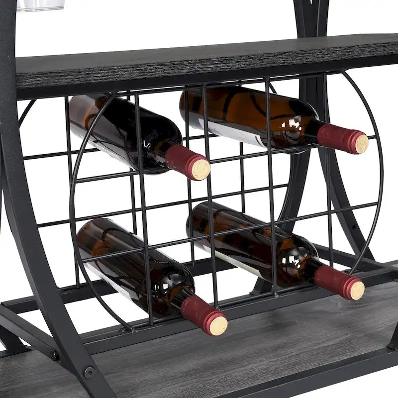Industrial Bar and Serving Cart with Wheels and 3 Storage Shelves