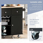 Kitchen Island with Power Outlet, Drop Leaf, Rubber Wood Storage and Wine Rack
