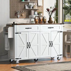 Îlot de cuisine de 136 cm style ferme avec prise électrique, abattant, étagère à épices et tiroir
