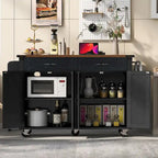 Îlot de cuisine de 136 cm style ferme avec prise électrique, abattant, étagère à épices et tiroir