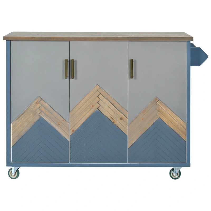 51 in. W Kitchen Island with Retro Drop-Leaf Countertop on 4 Wheels, Internal Storage Rack and Towel Rack
