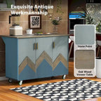 51 in. W Kitchen Island with Retro Drop-Leaf Countertop on 4 Wheels, Internal Storage Rack and Towel Rack