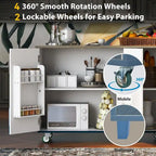 51 in. W Kitchen Island with Retro Drop-Leaf Countertop on 4 Wheels, Internal Storage Rack and Towel Rack