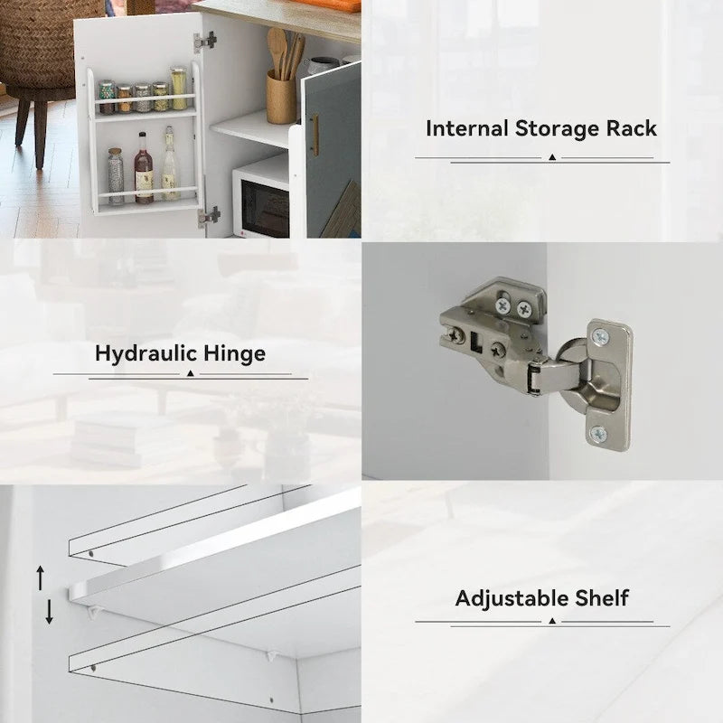 51 in. W Kitchen Island with Retro Drop-Leaf Countertop on 4 Wheels, Internal Storage Rack and Towel Rack