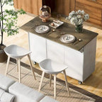 51 in. W Kitchen Island with Retro Drop-Leaf Countertop on 4 Wheels, Internal Storage Rack and Towel Rack