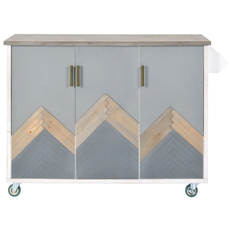 51 in. W Kitchen Island with Retro Drop-Leaf Countertop on 4 Wheels, Internal Storage Rack and Towel Rack