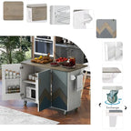 51 in. W Kitchen Island with Retro Drop-Leaf Countertop on 4 Wheels, Internal Storage Rack and Towel Rack
