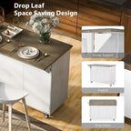 51 in. W Kitchen Island with Retro Drop-Leaf Countertop on 4 Wheels, Internal Storage Rack and Towel Rack