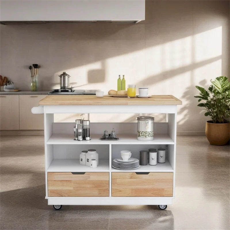 Two-Sided Rolling Kitchen Island Cart with Storage
