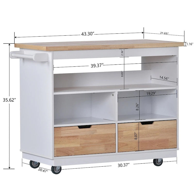 Two-Sided Rolling Kitchen Island Cart with Storage