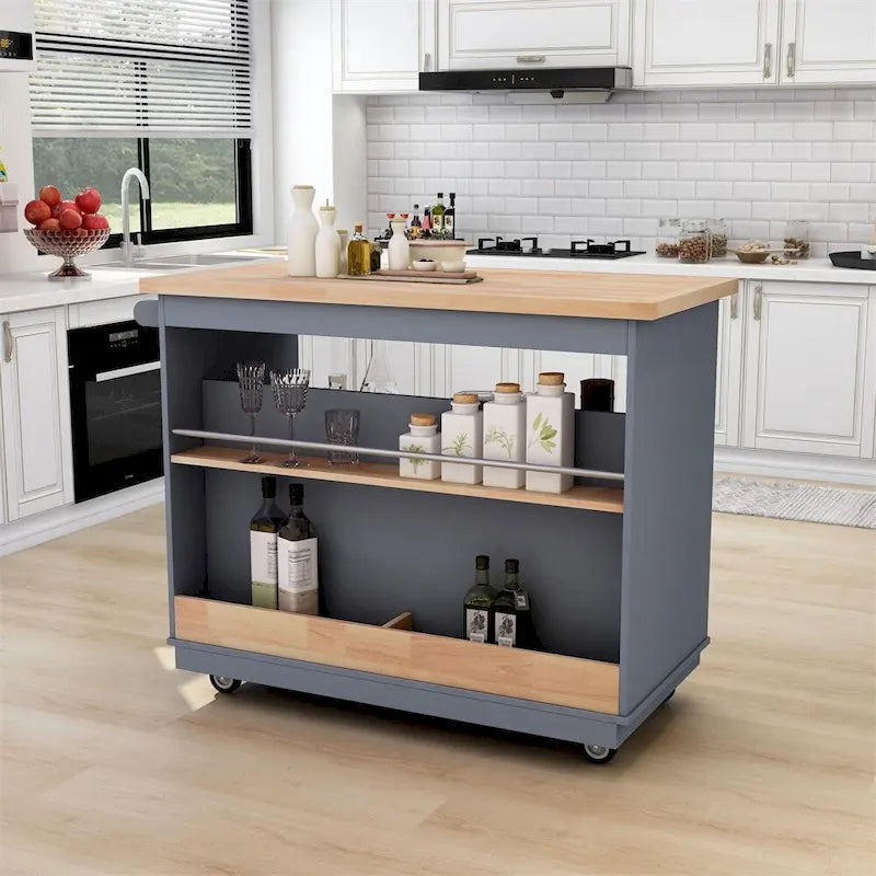 Two-Sided Rolling Kitchen Island Cart with Storage