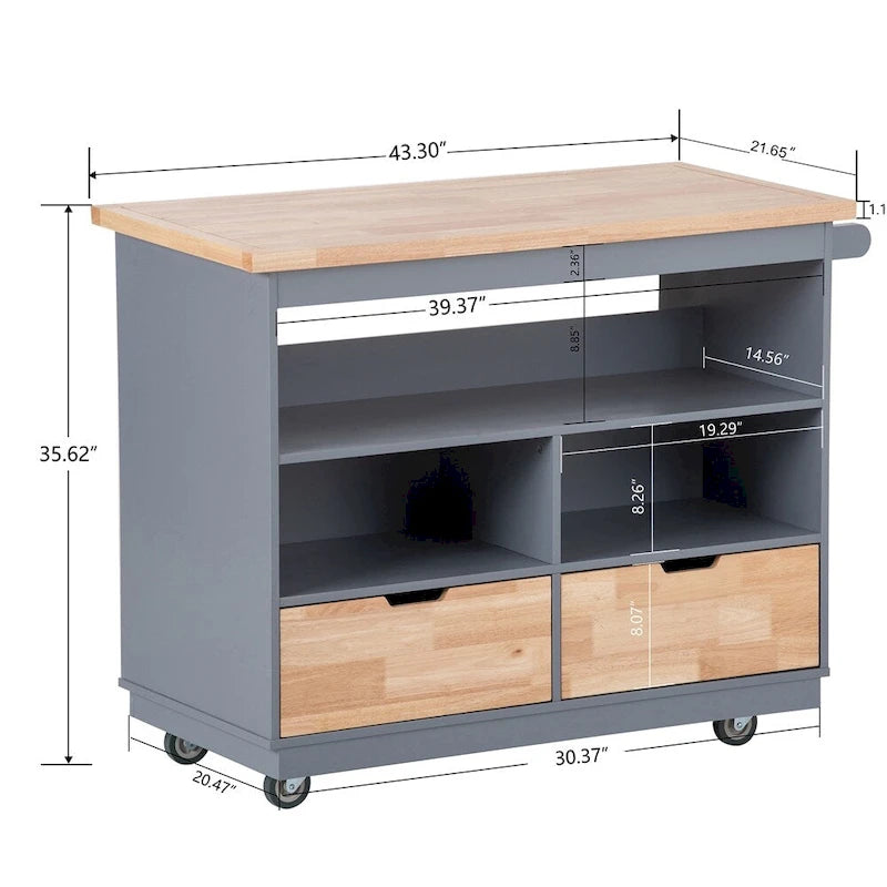Two-Sided Rolling Kitchen Island Cart with Storage