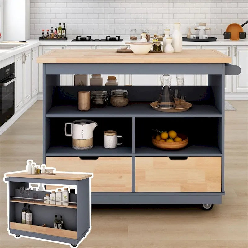 Two-Sided Rolling Kitchen Island Cart with Storage