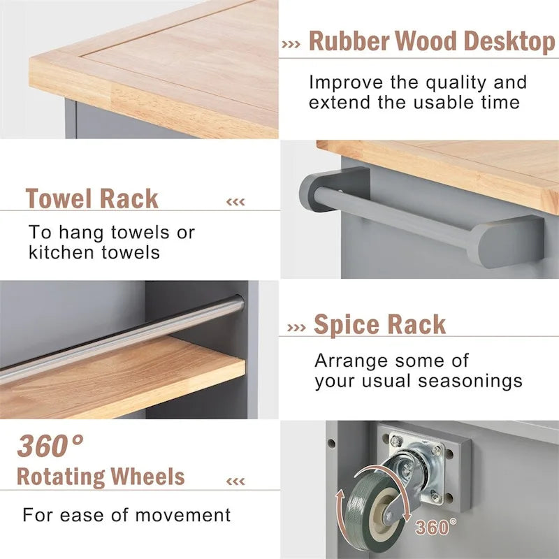 Two-Sided Rolling Kitchen Island Cart with Storage