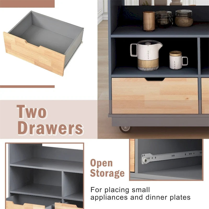 Two-Sided Rolling Kitchen Island Cart with Storage
