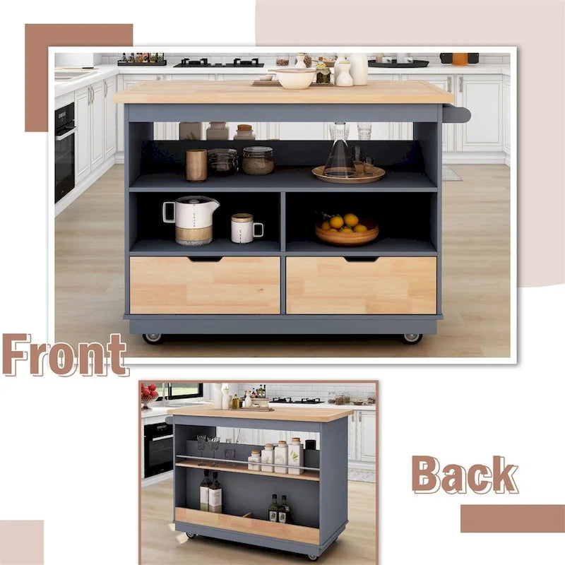 Two-Sided Rolling Kitchen Island Cart with Storage