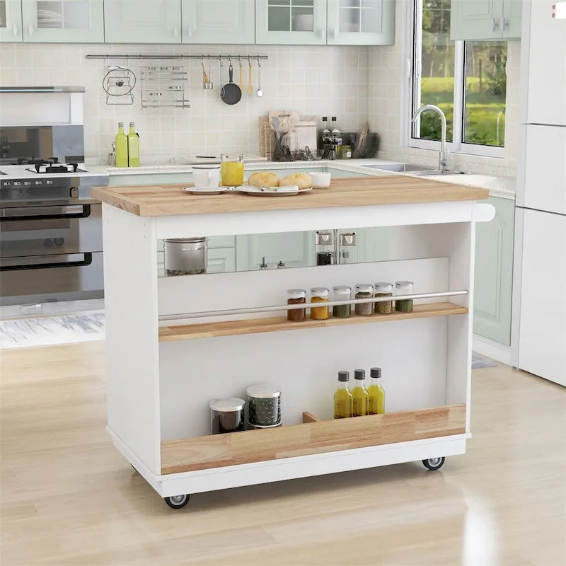 Two-Sided Rolling Kitchen Island Cart with Storage