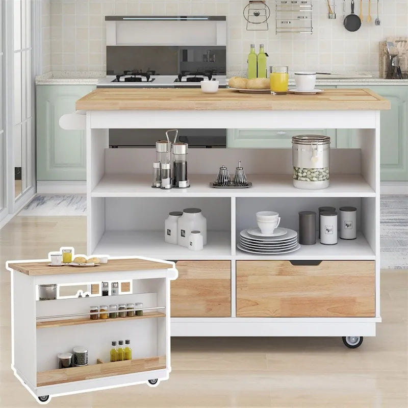 Two-Sided Rolling Kitchen Island Cart with Storage