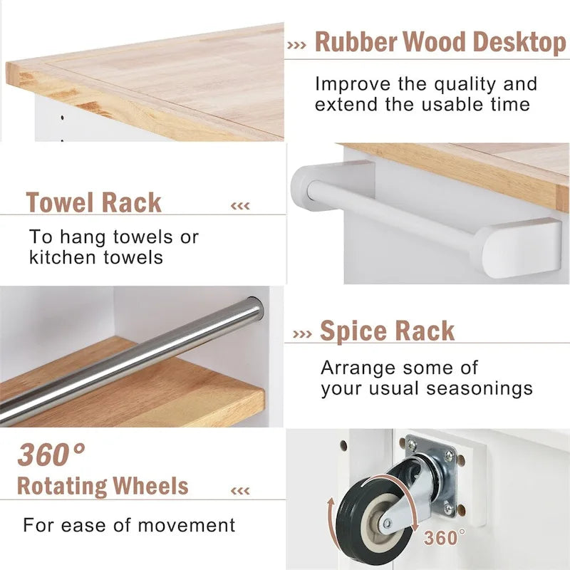 Two-Sided Rolling Kitchen Island Cart with Storage