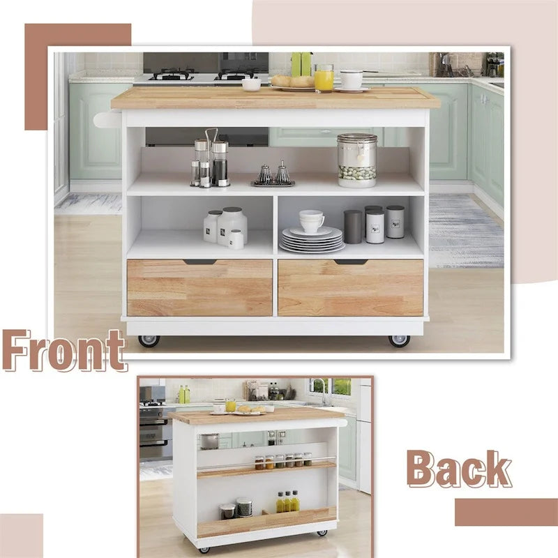 Two-Sided Rolling Kitchen Island Cart with Storage