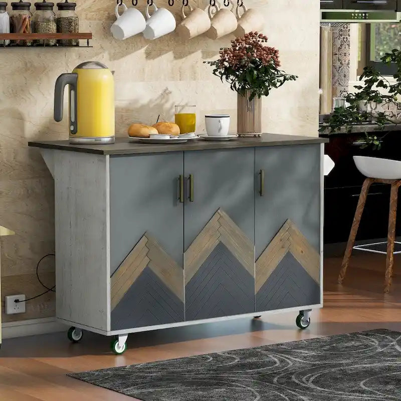 47 in. Wood Kitchen Island with Drop Leaf and Internal Storage Rack