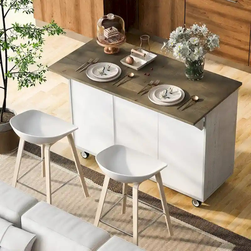 47 in. Wood Kitchen Island with Drop Leaf and Internal Storage Rack