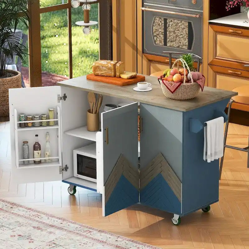 47 in. Wood Kitchen Island with Drop Leaf and Internal Storage Rack