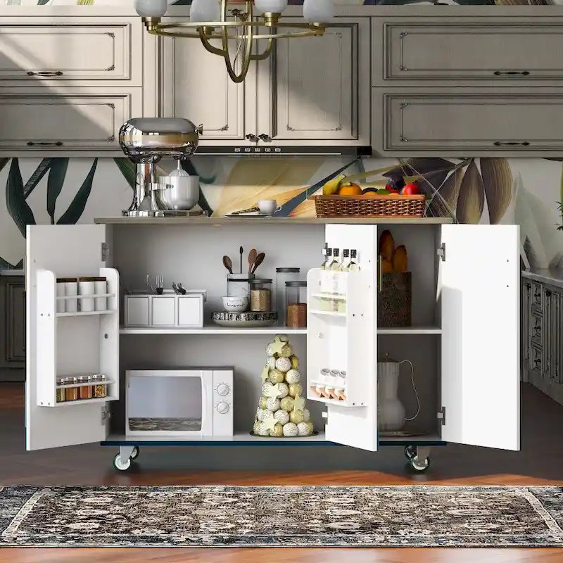 47 in. Wood Kitchen Island with Drop Leaf and Internal Storage Rack