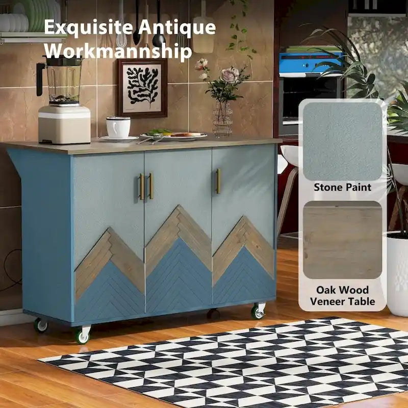 47 in. Wood Kitchen Island with Drop Leaf and Internal Storage Rack