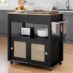 Îlot de cuisine roulant en rotin avec placard de rangement - 32.2 in. L x 19.5 in. W x 35 in. H