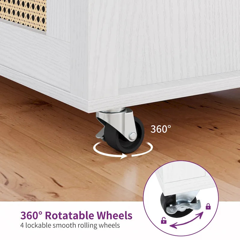 Îlot de cuisine roulant en rotin avec placard de rangement - 32.2 in. L x 19.5 in. W x 35 in. H