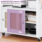 Îlot de cuisine roulant en rotin avec placard de rangement - 32.2 in. L x 19.5 in. W x 35 in. H