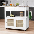 Îlot de cuisine roulant en rotin avec placard de rangement - 32.2 in. L x 19.5 in. W x 35 in. H