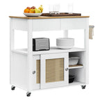 Îlot de cuisine roulant en rotin avec placard de rangement - 32.2 in. L x 19.5 in. W x 35 in. H