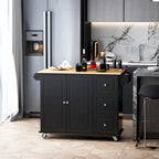 Mobile Kitchen Island with Drop Leaf, Wheels, Storage and Towel Rack