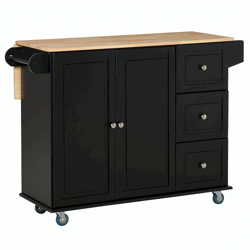 Mobile Kitchen Island with Drop Leaf, Wheels, Storage and Towel Rack