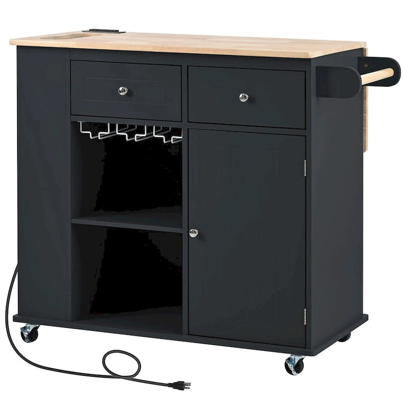 Multifunktionaler Küchenwagen mit Steckdose, offenem Stauraum und Weinregal - 40 x 34 Zoll