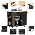 Multifunktionaler Küchenwagen mit Steckdose, offenem Stauraum und Weinregal - 40 x 34 Zoll