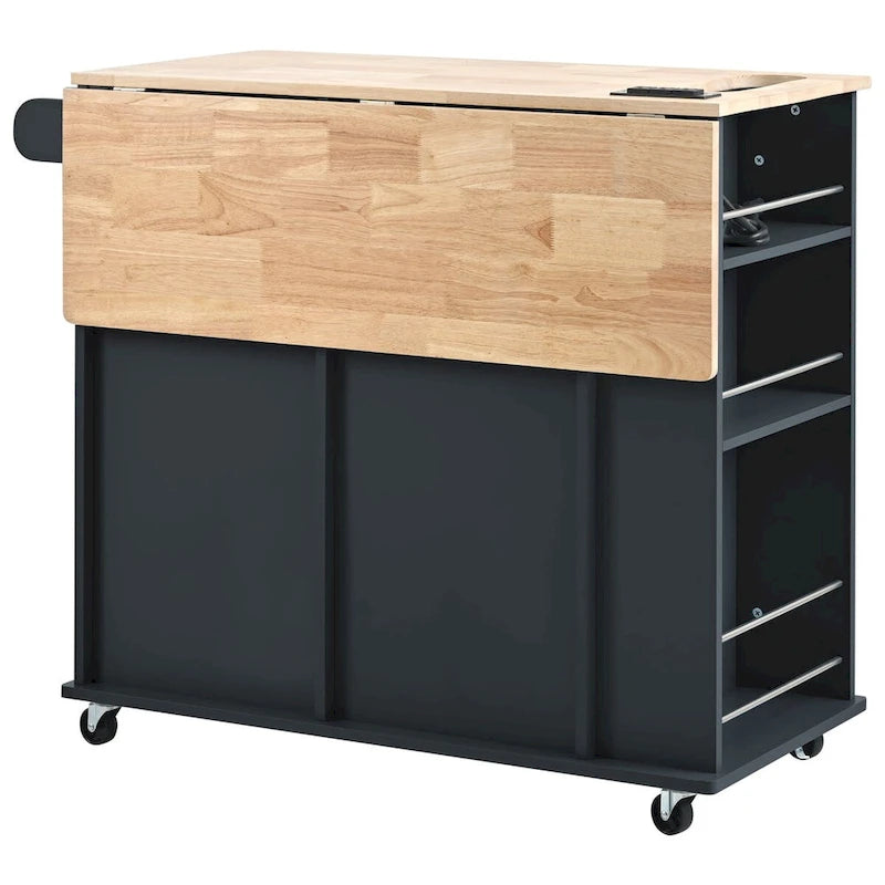 Multifunktionaler Küchenwagen mit Steckdose, offenem Stauraum und Weinregal - 40 x 34 Zoll