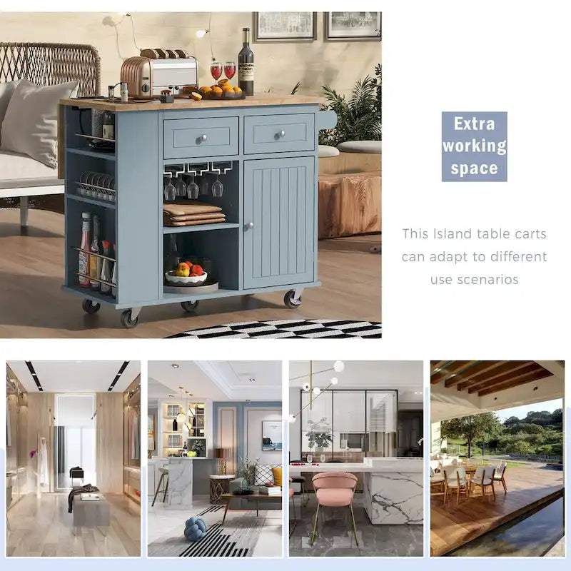 Multifunktionaler Küchenwagen mit Steckdose, offenem Stauraum und Weinregal - 40 x 34 Zoll
