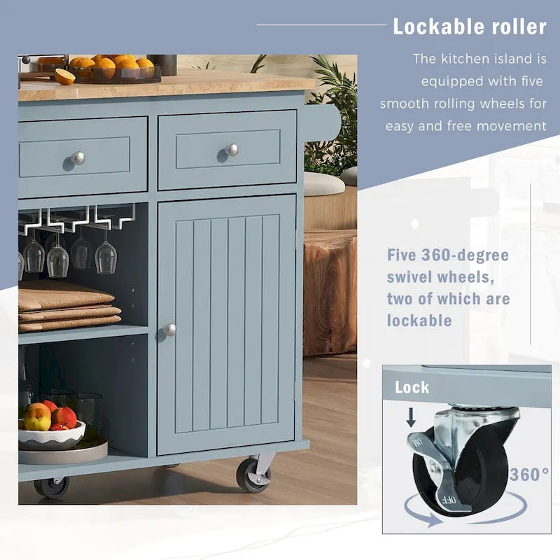 Multifunktionaler Küchenwagen mit Steckdose, offenem Stauraum und Weinregal - 40 x 34 Zoll