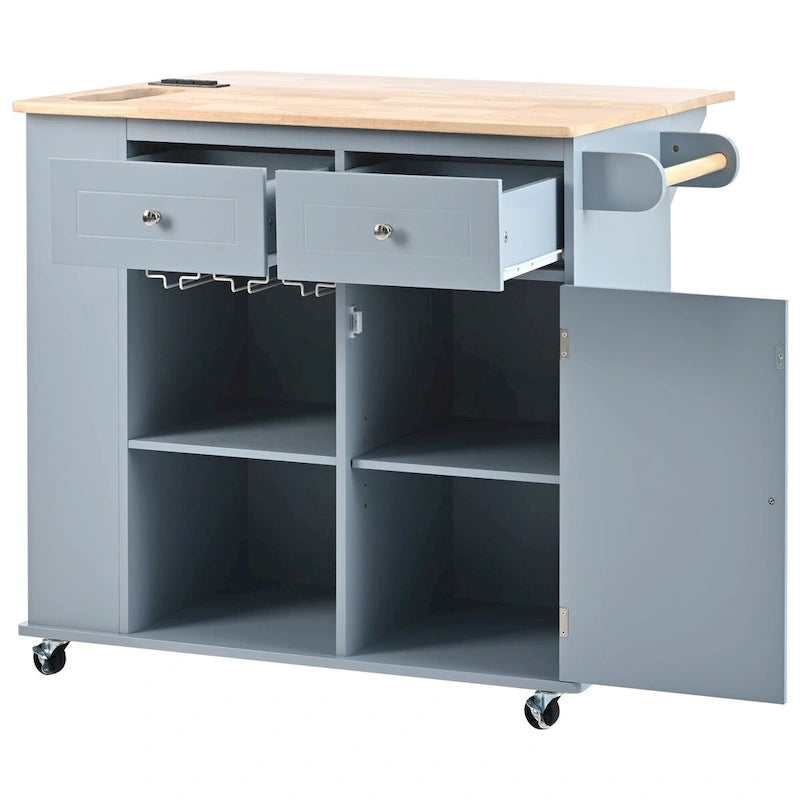 Multifunktionaler Küchenwagen mit Steckdose, offenem Stauraum und Weinregal - 40 x 34 Zoll