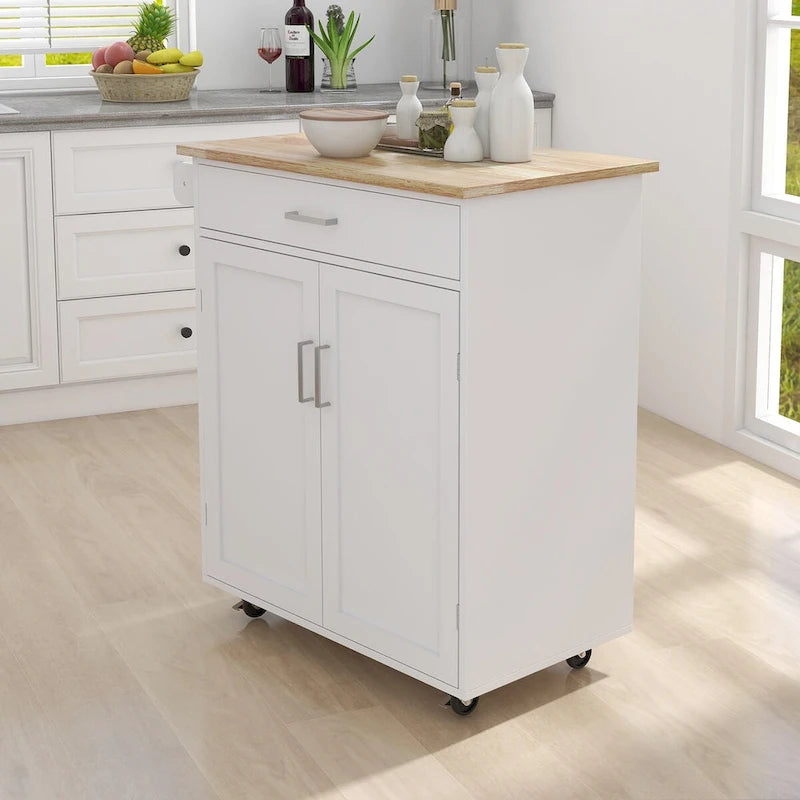Kitchen Island Rolling Trolley Cart with Adjustable Shelves and Towel Rack - 32.68 in. L x 17.72 in. W x 36.02 in. H