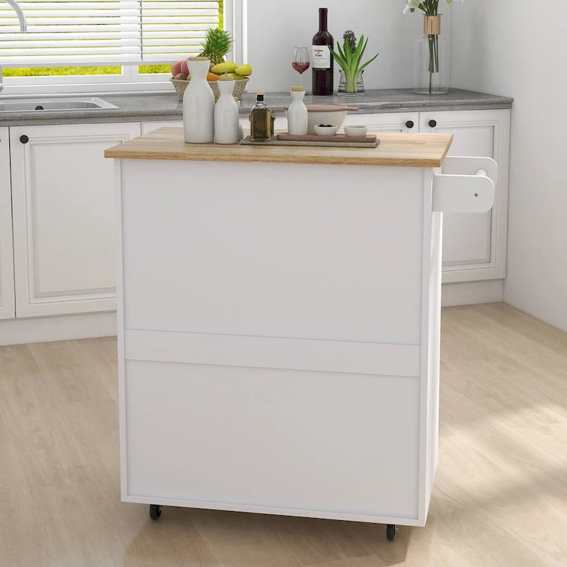 Kitchen Island Rolling Trolley Cart with Adjustable Shelves and Towel Rack - 32.68 in. L x 17.72 in. W x 36.02 in. H